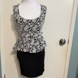 Fashion Nova Black and White Peplum Dress